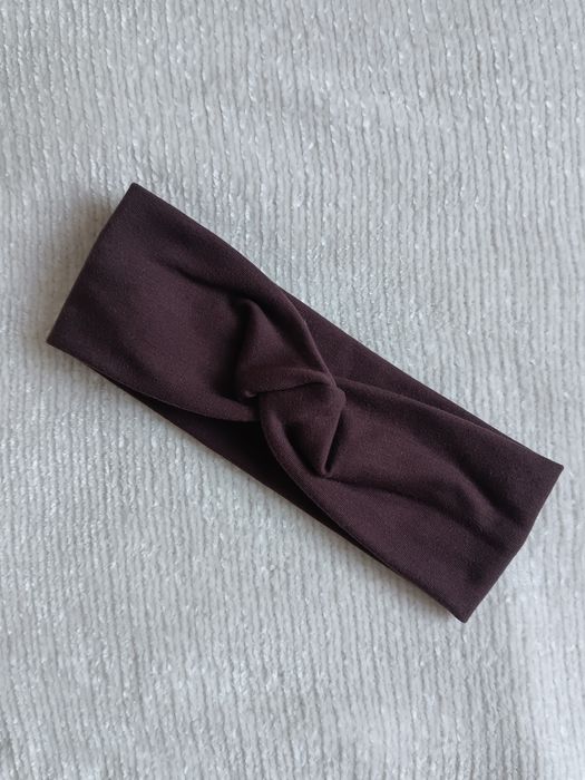 Bawełniana opaska na włosy z węzłem - brązowa czekoladowa