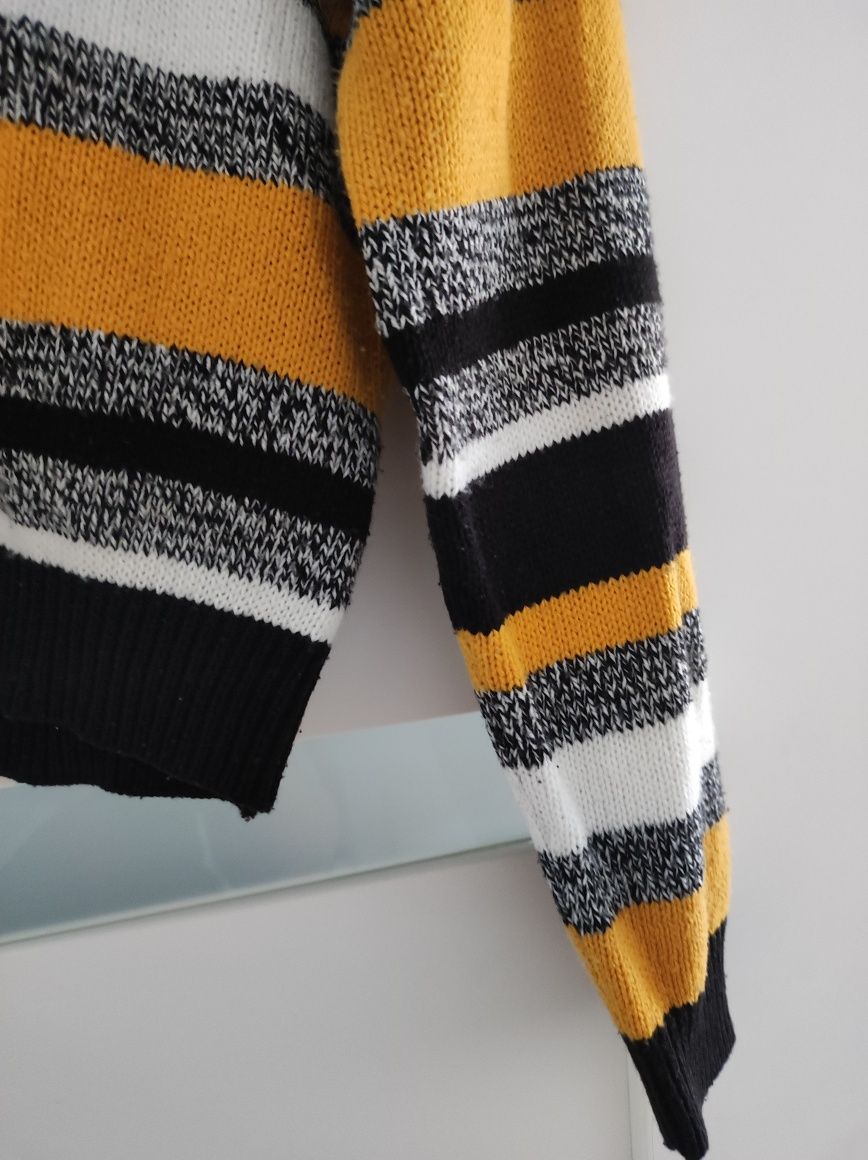H&M fajny sweter w paski S pomarańczowy
