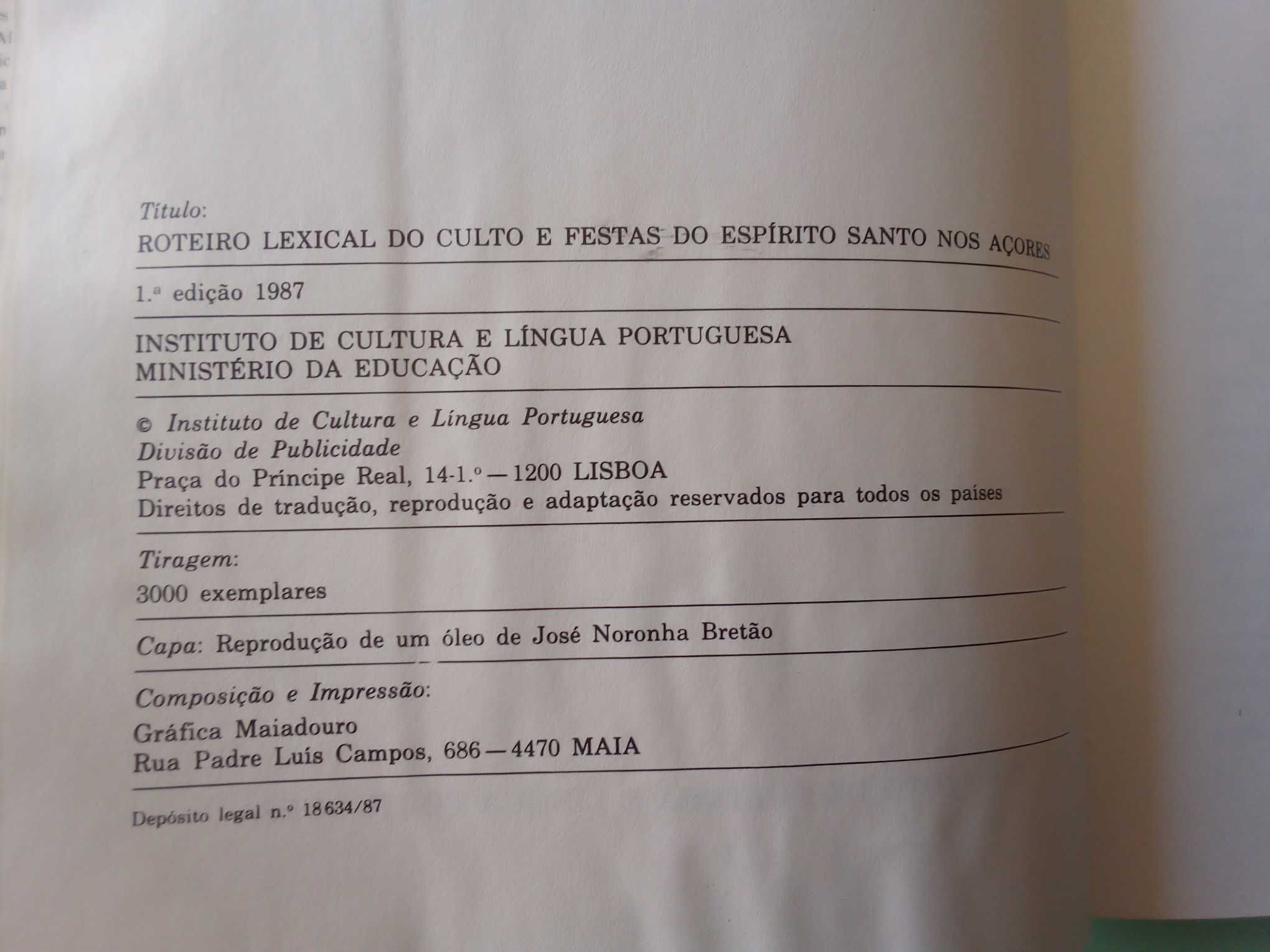 Livro "Roteiro lexical do Culto e Festas do Espírito Santo nos Açores"