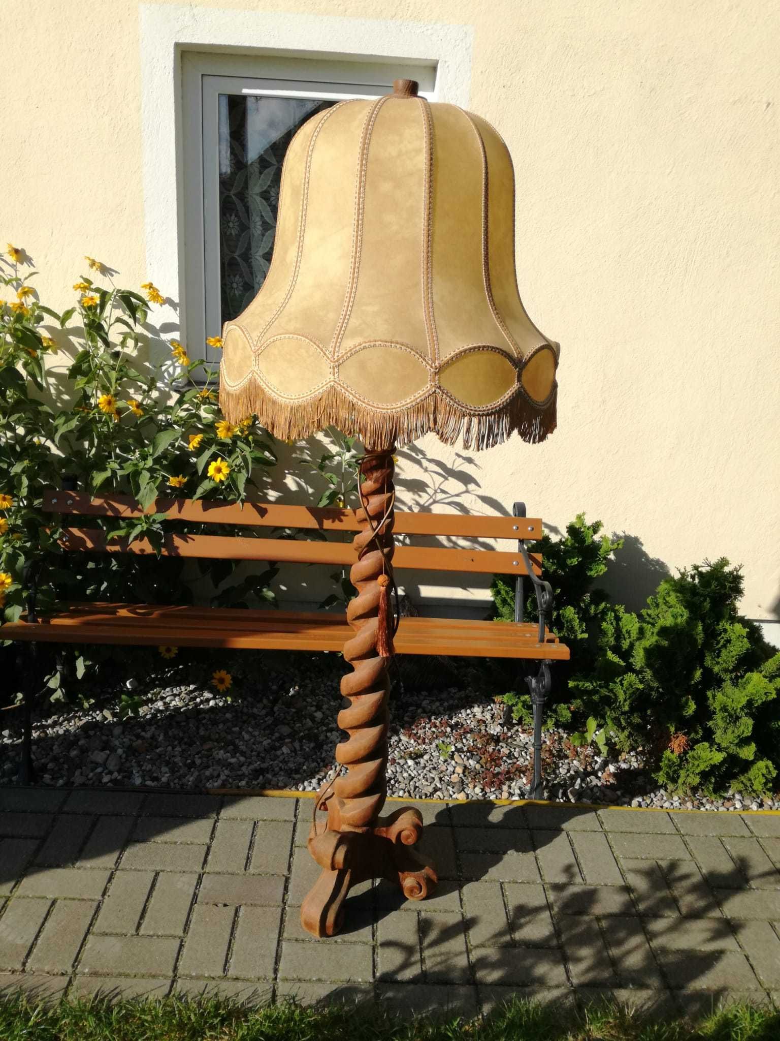 Lampa retro, stojąca, abażur kozia skora