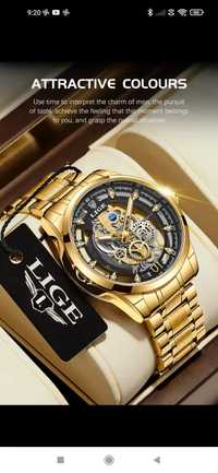 Zegarek męski LIGE Luksusowy złoty