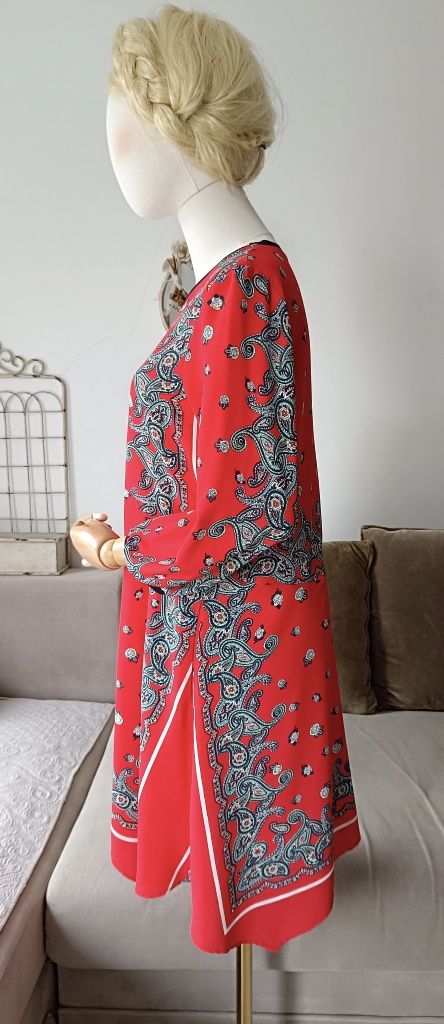 Sukienka Zara wzór palisey biust 49x2 M L red asymetryczna babydollydo