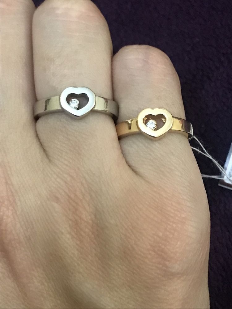 Новое золотое кольцо в виде сердца с бриллиантом, 15 разм., 585 пр.
