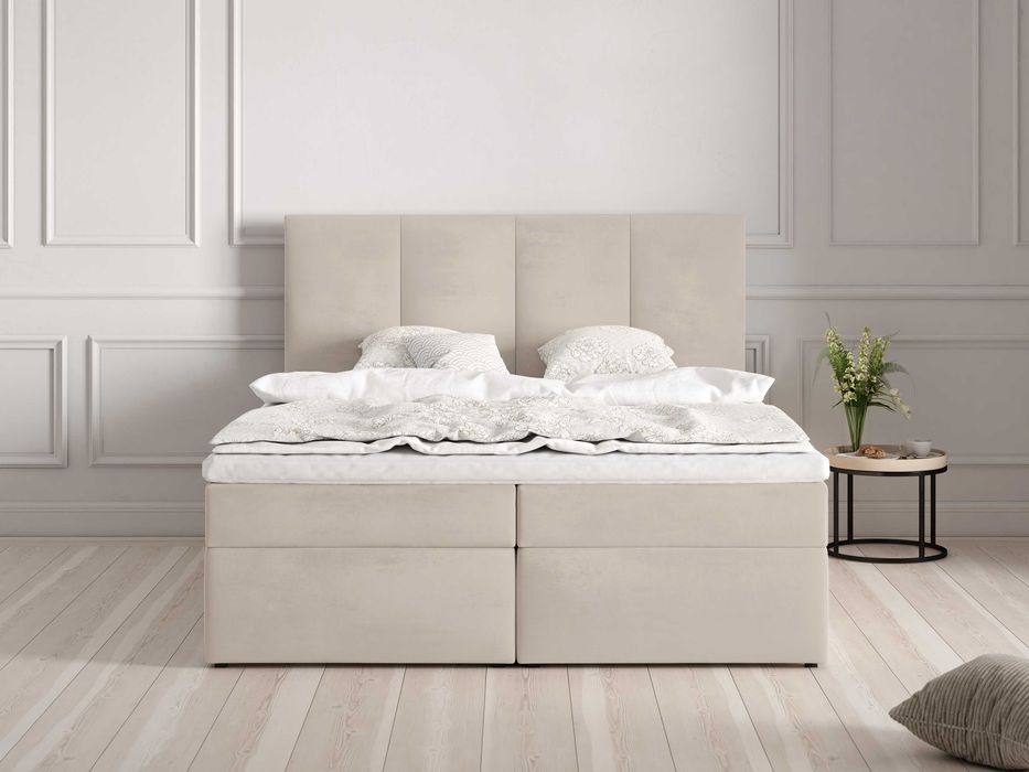 Łóżko kontynentalne 160x200 z pojemnikiem materacem topperem wygodne