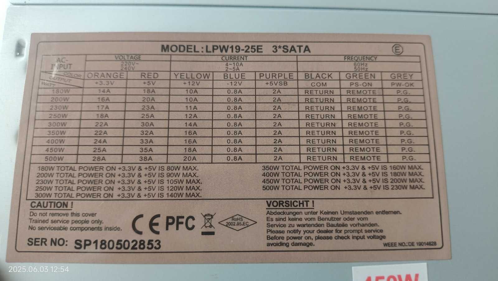 Блоки питания 450Вт + 6pin (lpw19 25e) в наличии 80 шт