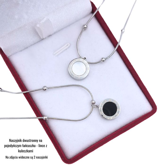 Naszyjnik z Dwustronną Zawieszką Srebrny Zegar Stal Chirurgiczna