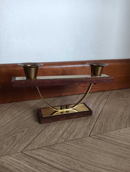 Świecznik na 2 świece drewno i metal