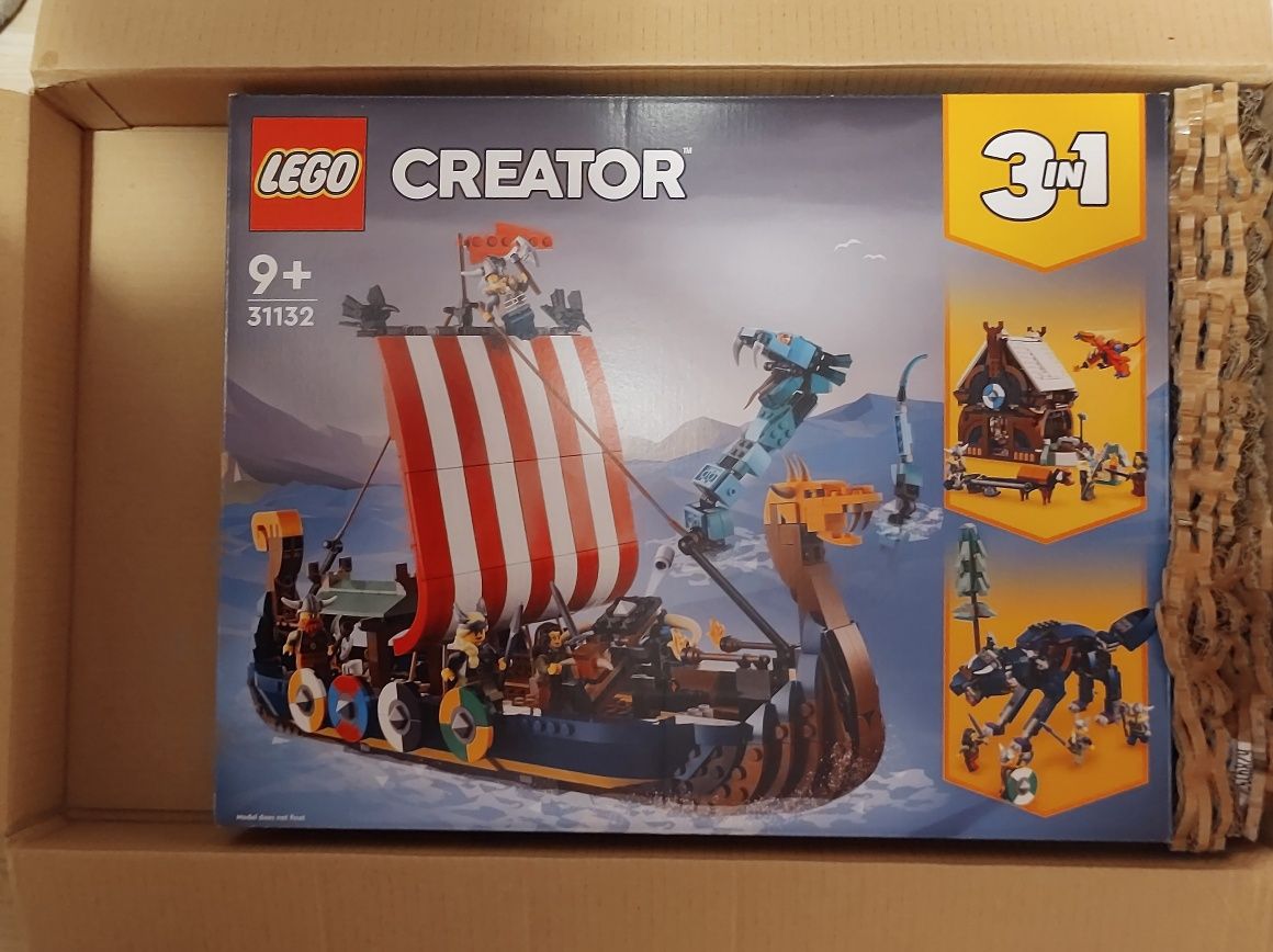 Nowe LEGO 31132 Creator 3w1 Statek wikingów i wąż z Midgardu nowy