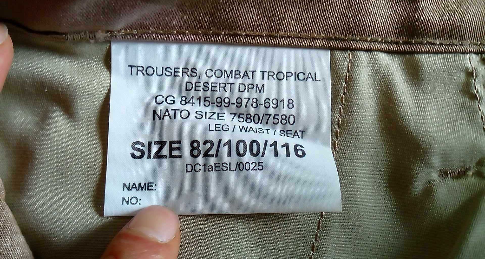 Spodnie Combat Tropical 3C Desert  r.82/100/116 nowe / pas 100