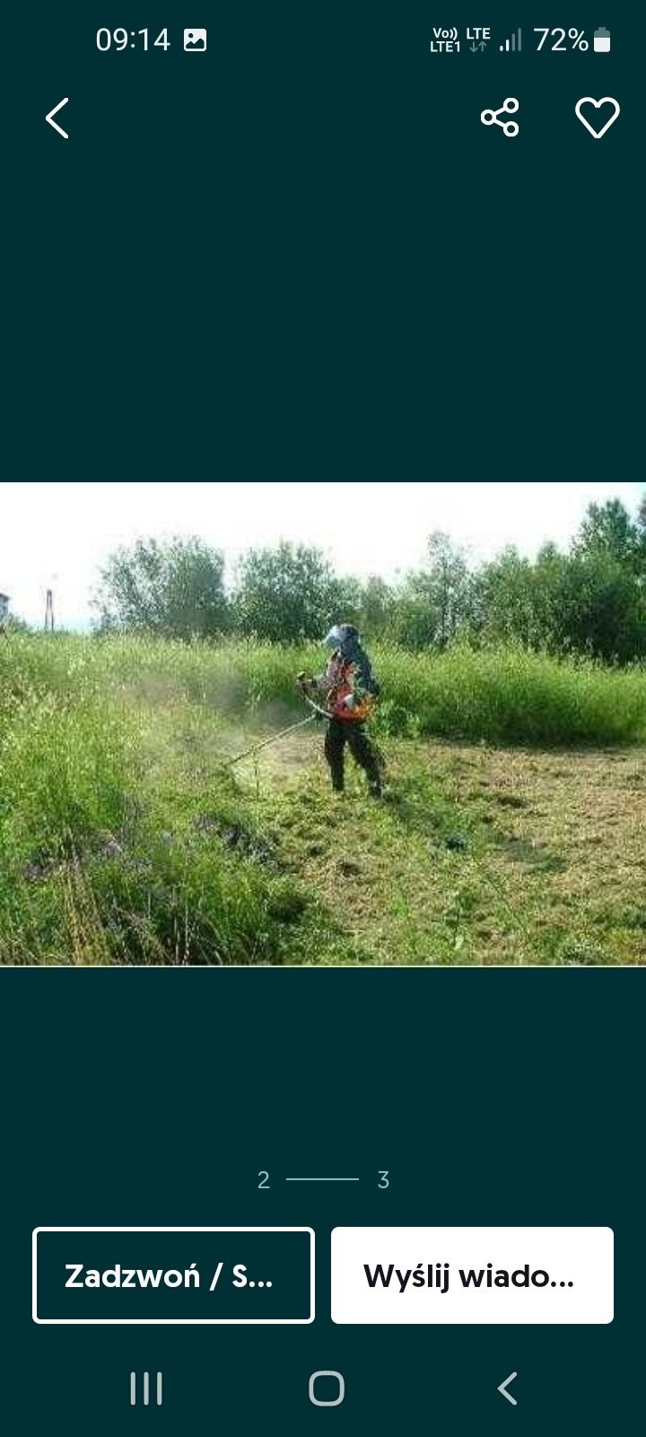 Koszenie trawy kosą spalinową
