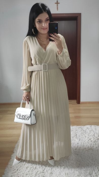 Sukienka długa maxi plisowany dół wesele komunia chrzciny