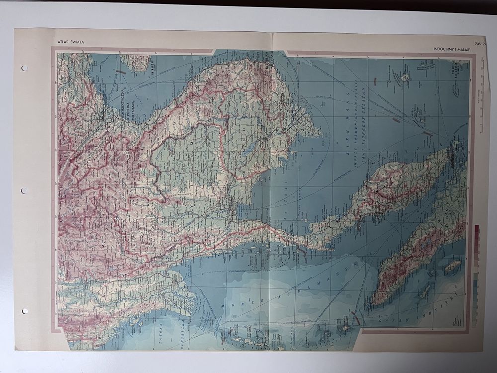 Mapa Indochiny Malaje vintage PRL