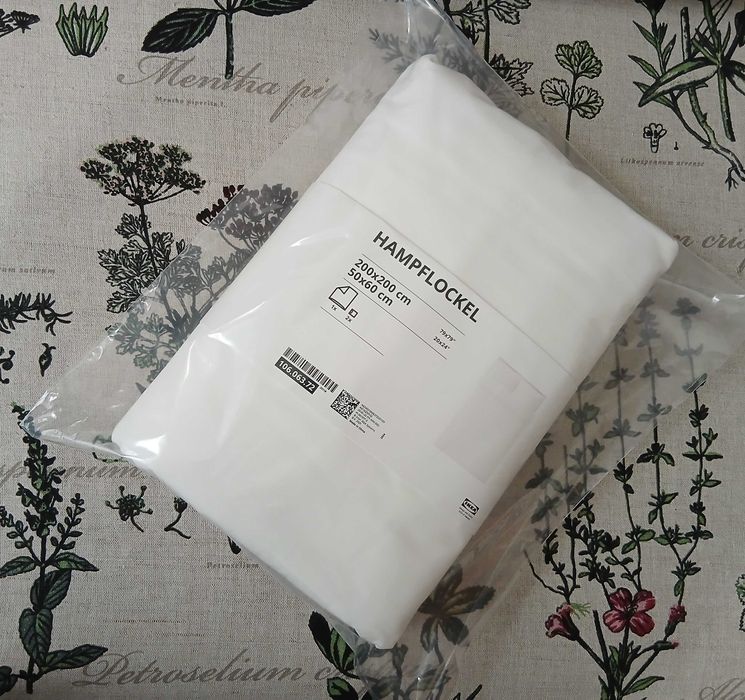 IKEA HAMPFLOCKEL komplet pościeli bawełna perkal 200x200 biały