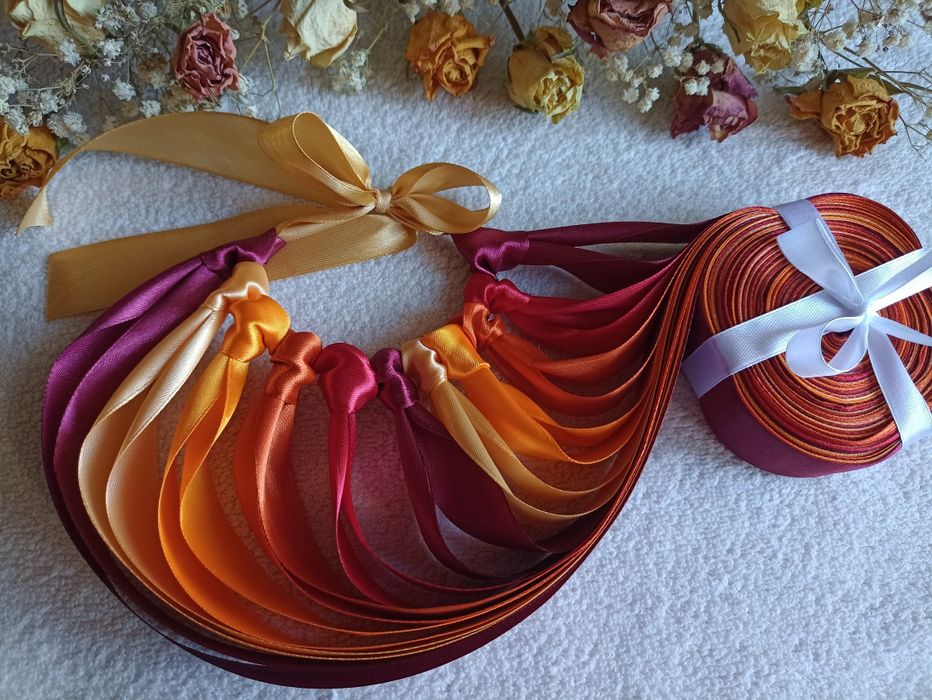 Ring oczepinowy 22 wstążki jesienny bordowy pomarańczowy