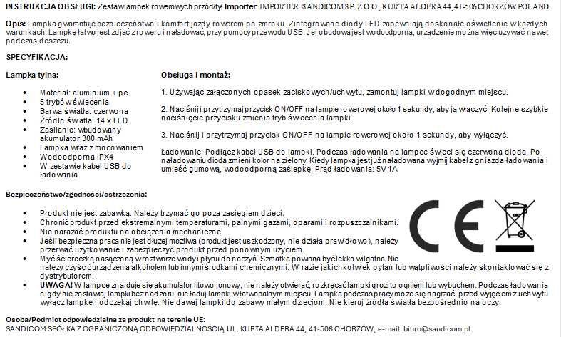 Lampka rowerowa tył tylna led światło rowerowe led 5 trybów