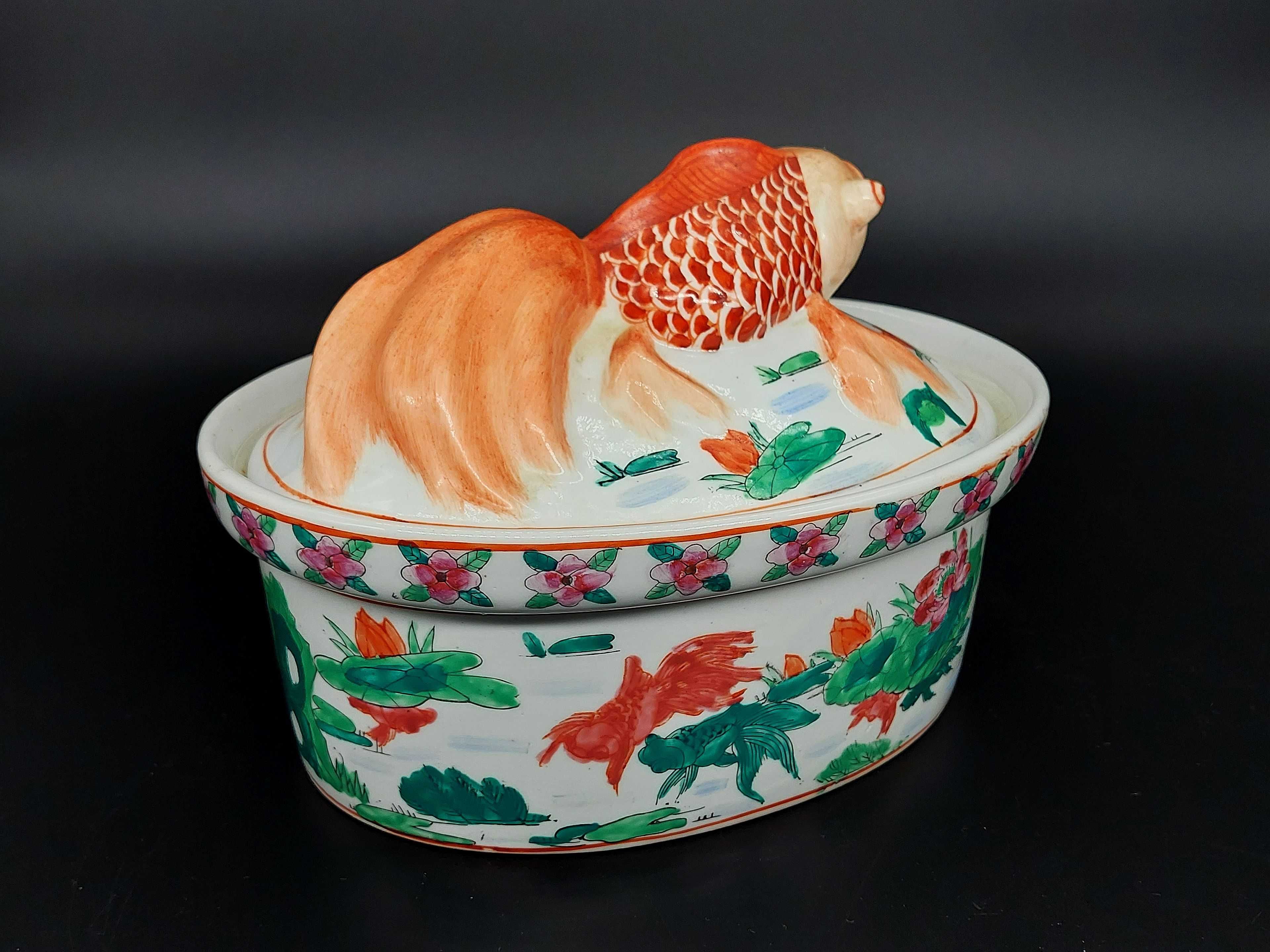 Ryba Welon malowana ceramiczna waza naczynie do zapiekania vintage