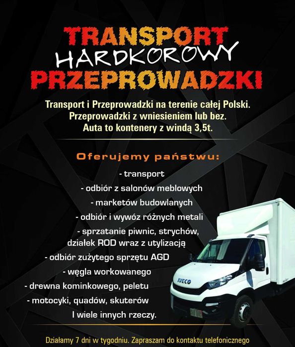 Usługi transportowe/przeprowadzki/HDS 2T/wywrotka 6T/utylizacja mebli