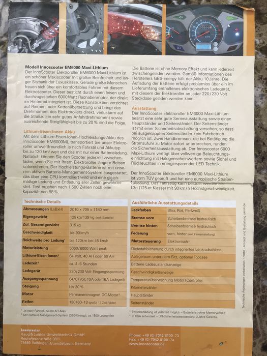 Електроскутер innoscooter EM6000 Maxi-Lithium