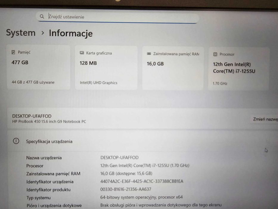 LAPTOP HP ProBook 450 G9 15,6/i7-1255U /16GB/512GB/Bioskomp Gwarancja