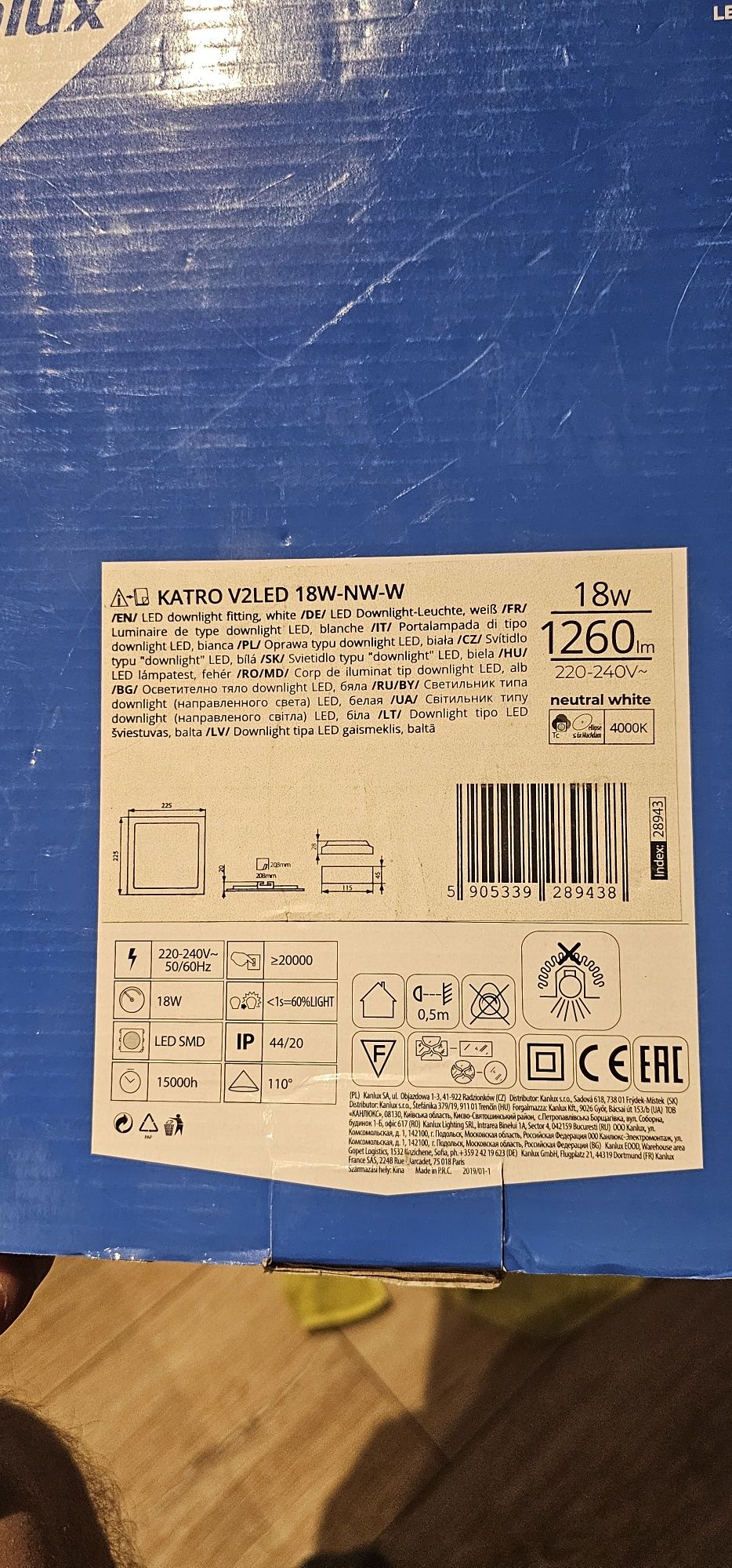 Lampy panelowe Kanlux 18w 1260lm