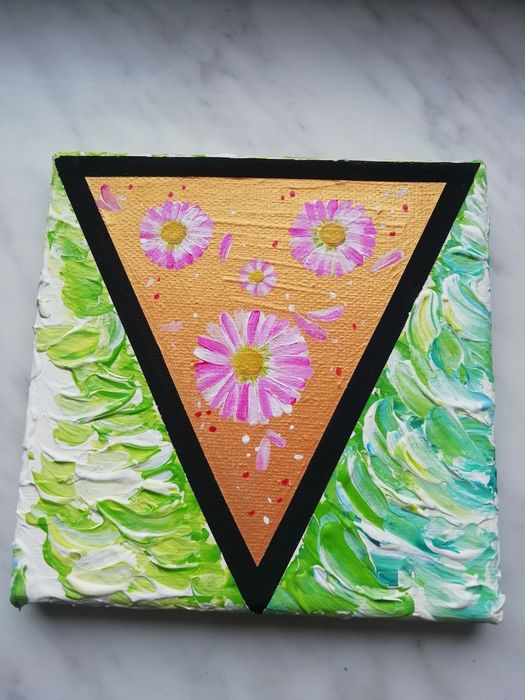 Seria 3 obrazy akrylowe 15x15cm kwiaty łąka