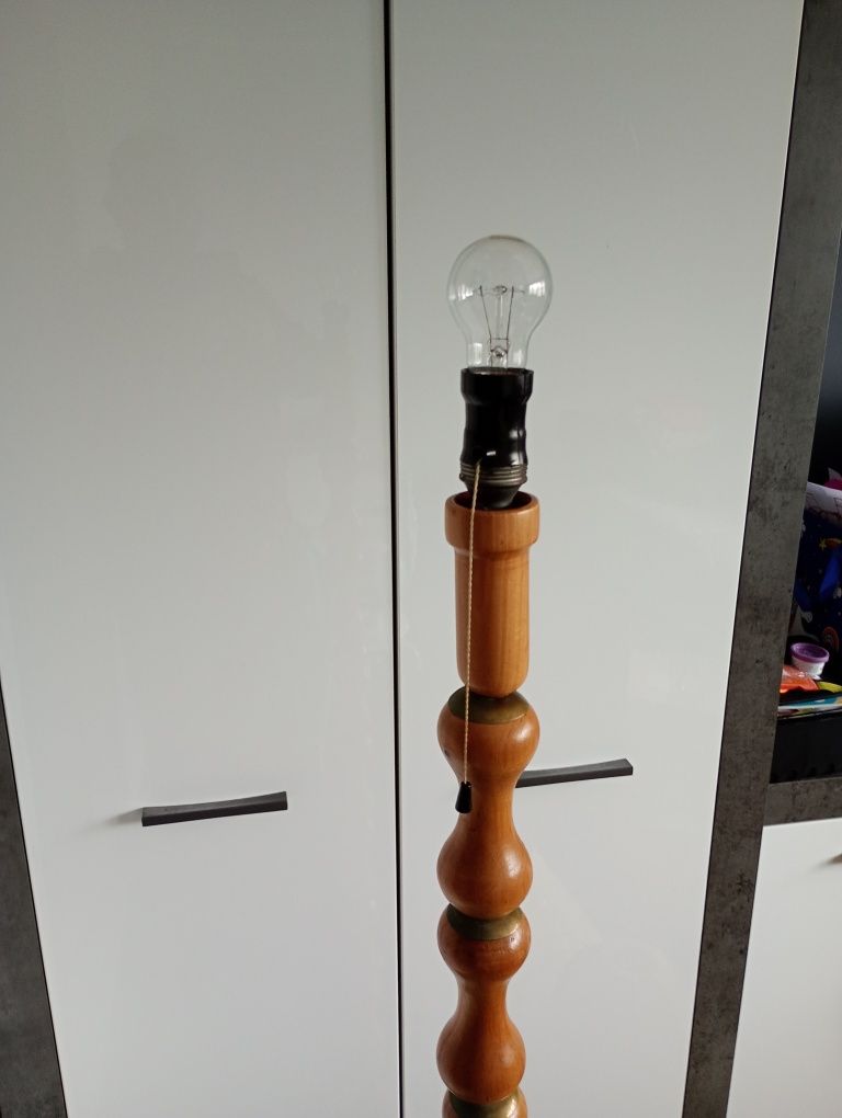 Lampa podłogowa drewniana prl abażur loft vintage