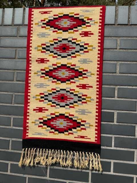 Idealny r. tkany wełniany kilim dywan Art Deco 115x50 cm galeria 3 tyś