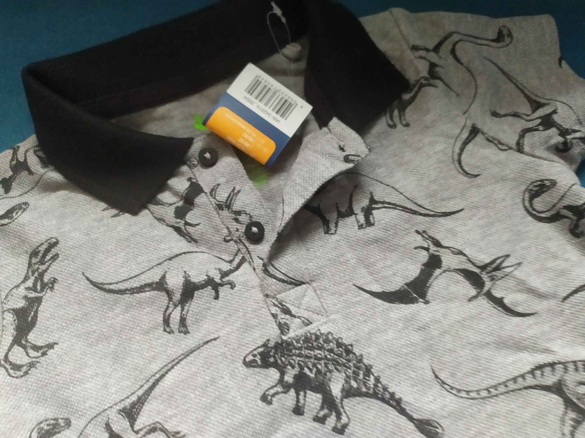 Nowy t-shirt polo elegancki w dinozaury dluzszy tyl gruba bawełna