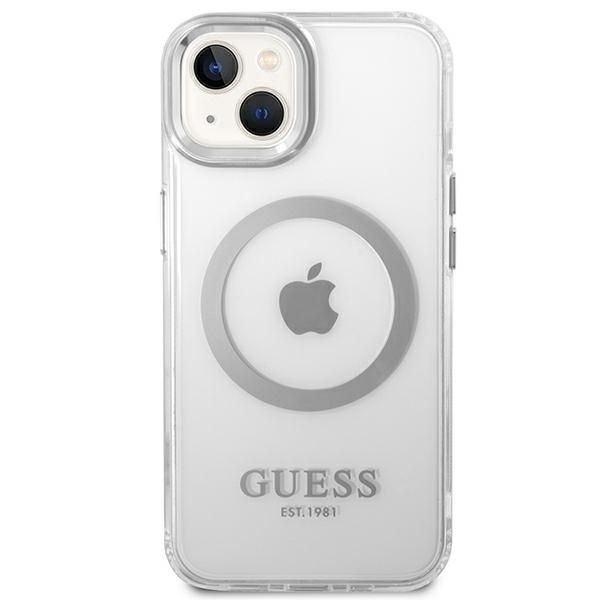 Etui na iPhone'a 14/15/13 6.1" Guess Metal Outline Magsafe Srebrne