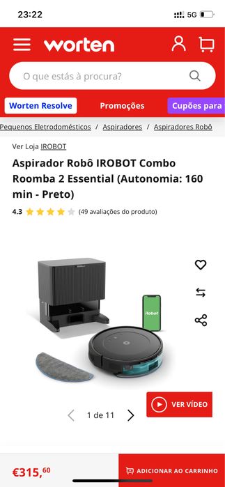 Aspirador Robô Irobot Combo Roomba 2 Essential