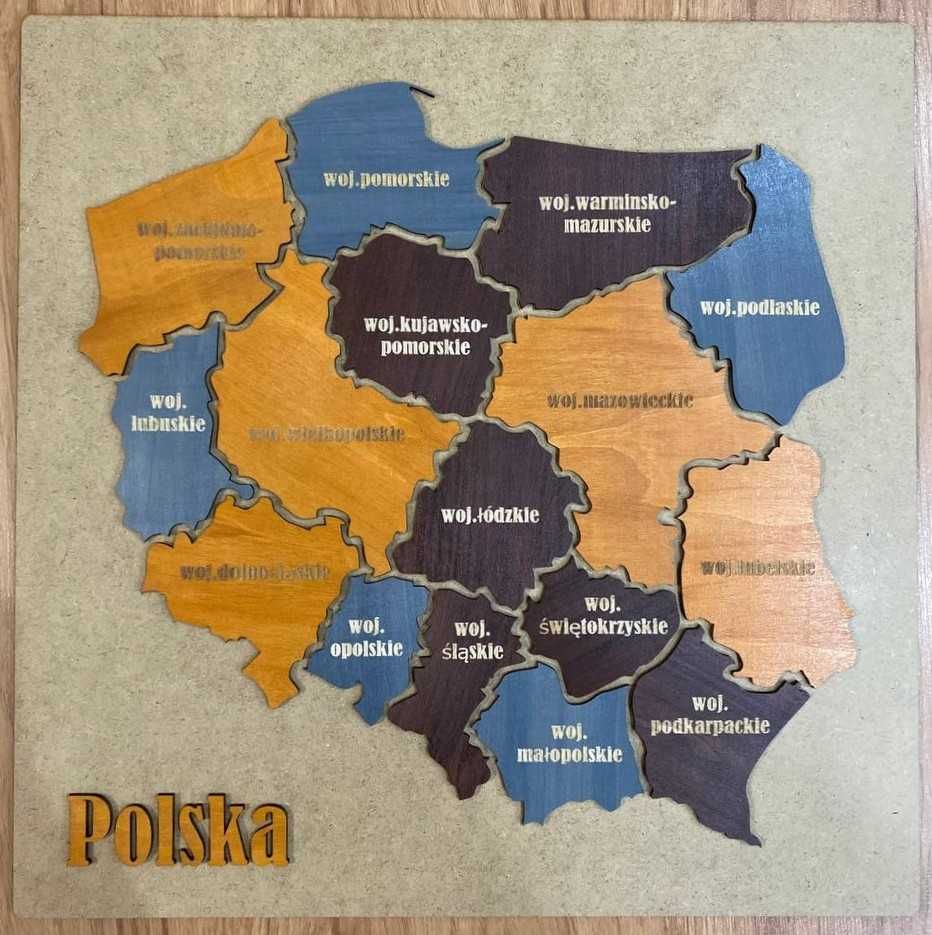 Drewniana mapa Polski 3D Miasta dekoracja ścienna