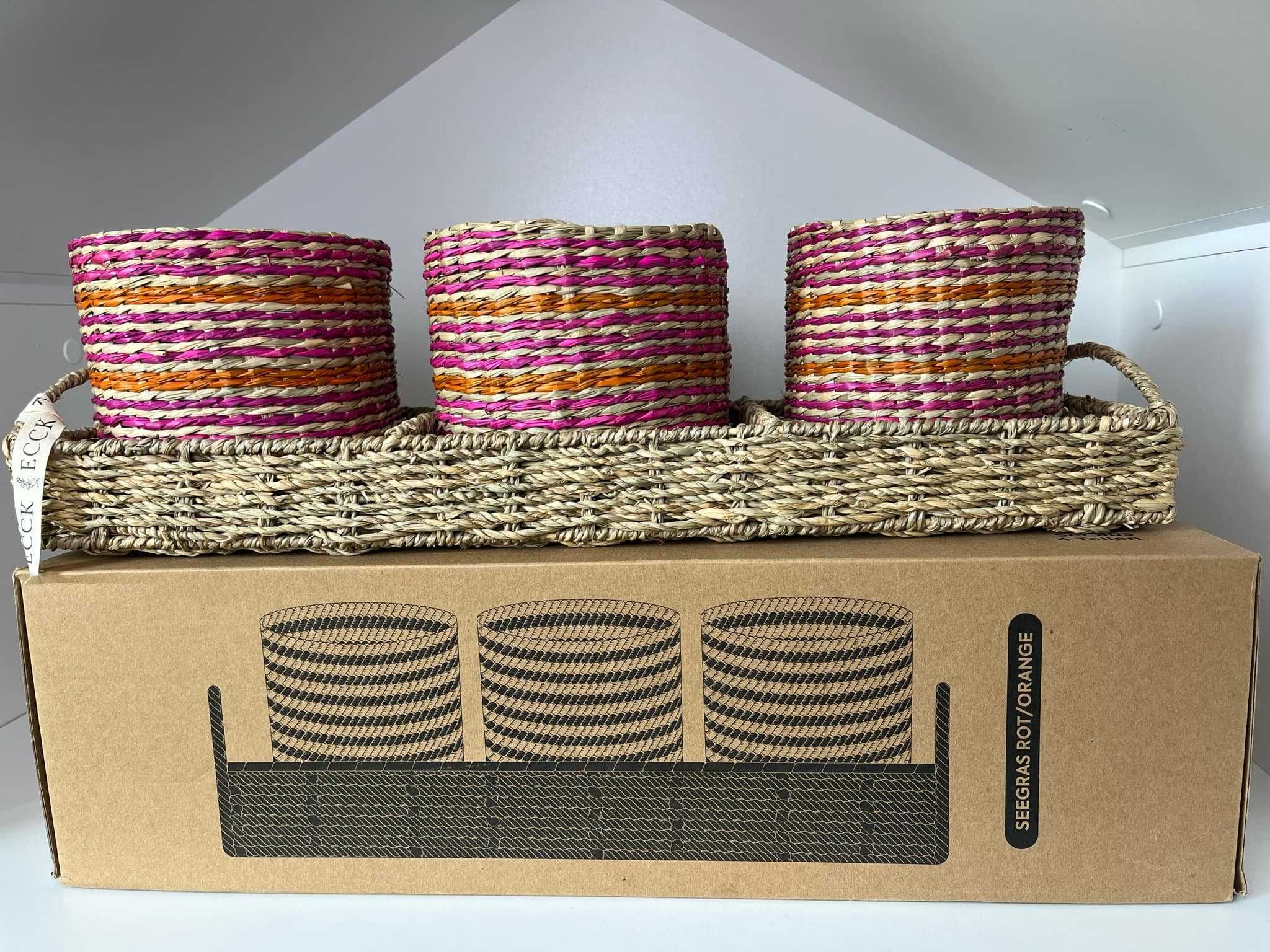 3x Doniczka na zioła z podstawką taca trawa morska ECCK 51 x 14 x 13
