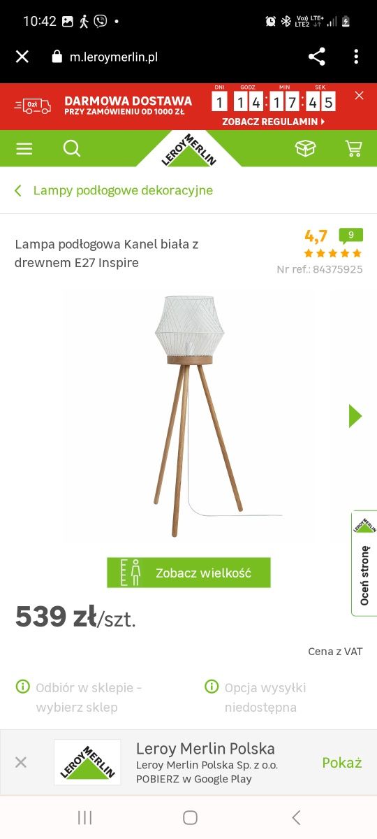 Lampa stojąca wysoka metal + drewno