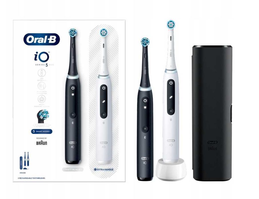2 SZCZOTECZKI Oral-B io 5 Czarna Biała Elektryczne + 4 Końcówki GRATIS