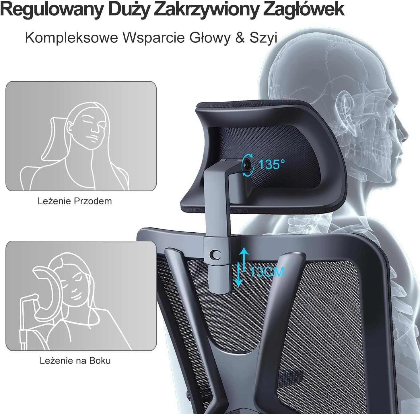 ERGONOMICZNY Fotel Biurowy Ticova M8 z PODPARCIEM 3D i Zagłówkiem
