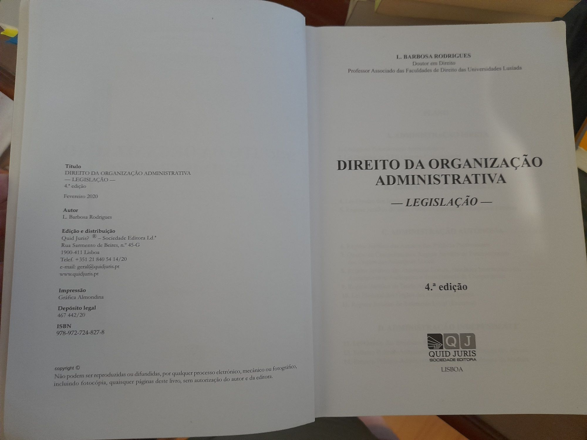 Direito da Organização Administrativa - Legislação - Barbosa Rodrigues