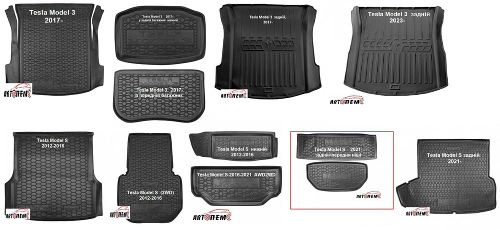 Коврик в багажник Тесла Tesla Model 3 Model S Model X  Model Y
