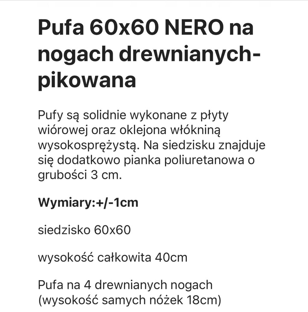 Pufa biala drewniana pikowana elegancka 60x60