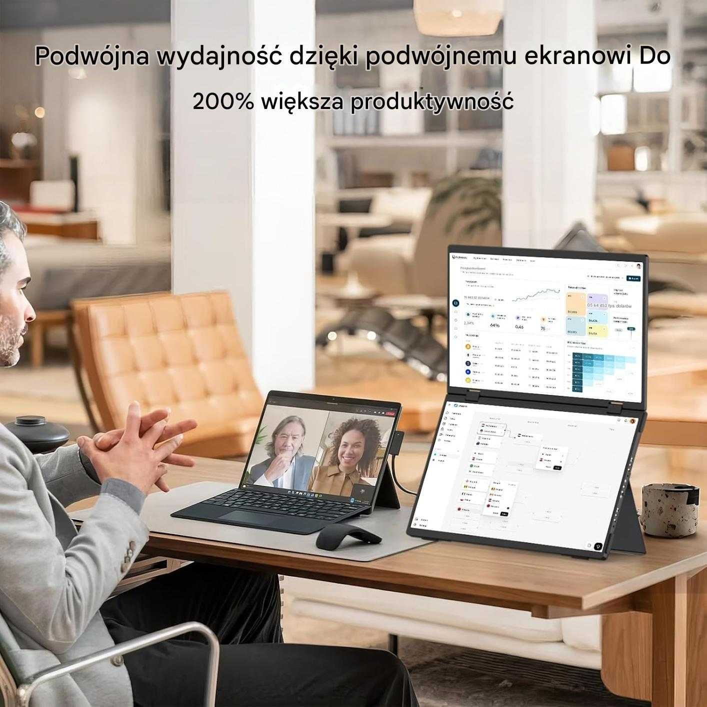 HONGO 15,6" przenośny podwójny monitor, FHD 1080P