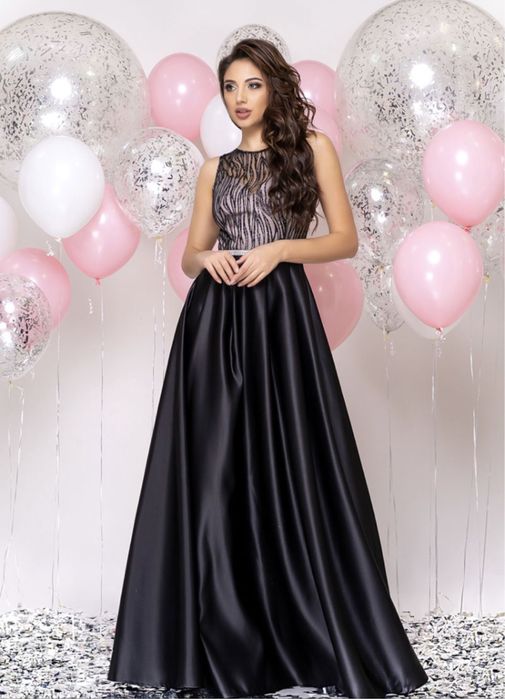 Вечірня випускна сукня, атласна чорна сукня розмір м