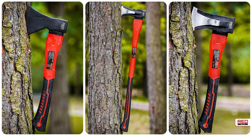 Komplet 3 siekier RED TECHNIC różne wagi mocne do rąbania drewna drzew