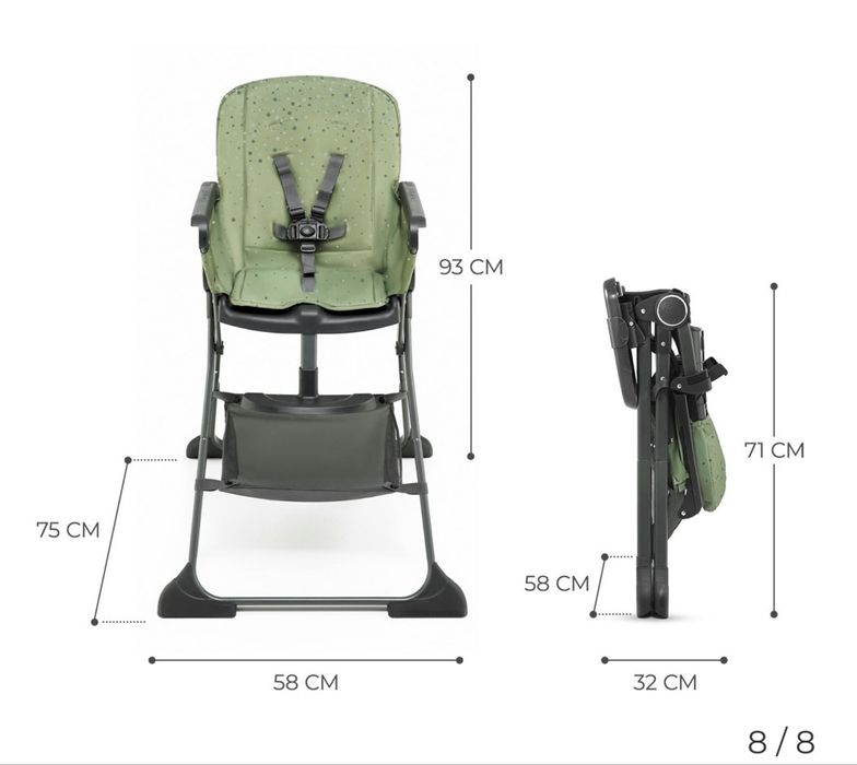 Krzesełko do karmienia Foldee Kinderkraft zielone nowe super kolor