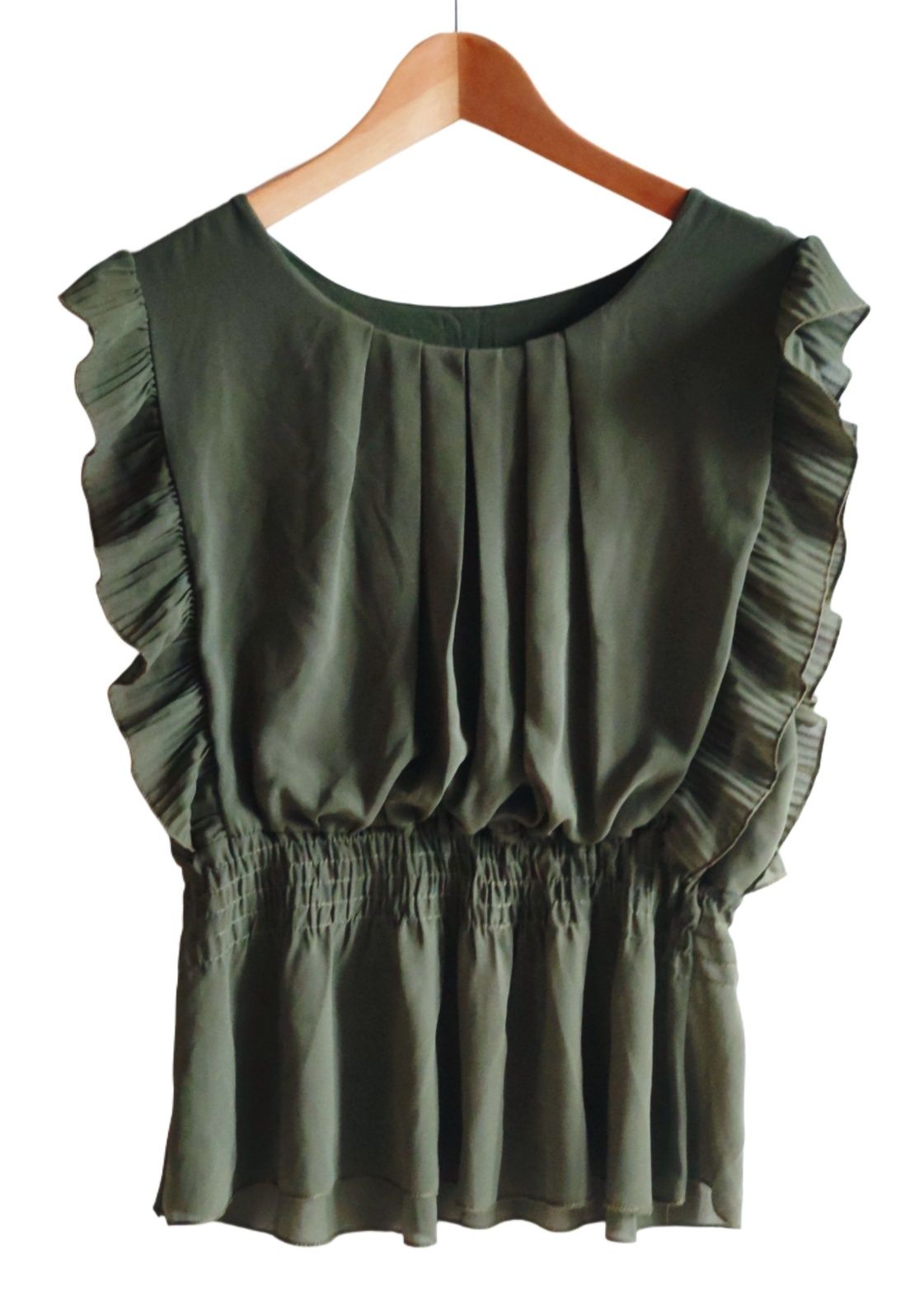 Elegancka bluzka bez ramion w kolorze khaki