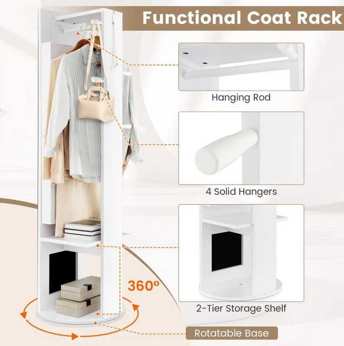Toaletka Szafka na Biżuterię Obrotowa z Lustrem i Podświetleniem LED