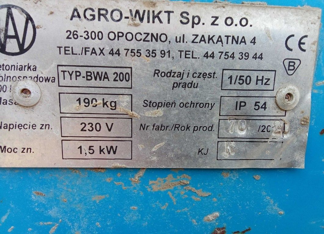 Betoniarka agro wikt 320/200l. 230v