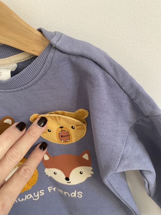 Bluza h&m 80 niebieska lew lis miś tygrys