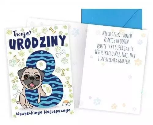 Karnet B6 Urodziny 8 piesek. Kukartka