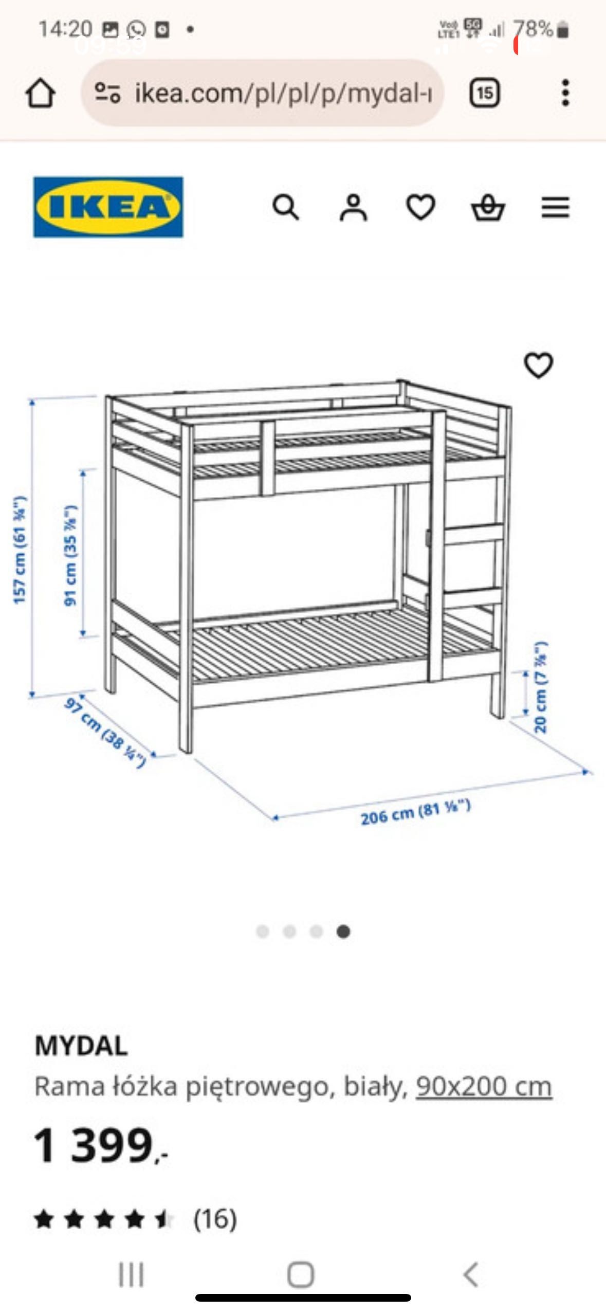 Łóżko piętrowe IKEA