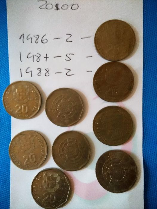 9 Moedas antigas de 20$00