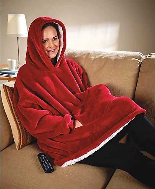Плед-толстовка HUGGLE HOODIE Теплий плед товстий червоний